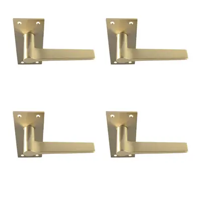 4x PAIR Flat Straight Handle on Slim Lock Backplate x 50mm Satin Brass