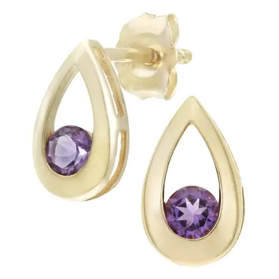 Jewelco London 9ct Yellow Gold Round 20pts Amethyst Teardrop Drop Earrings - PE0AXL1804YAM