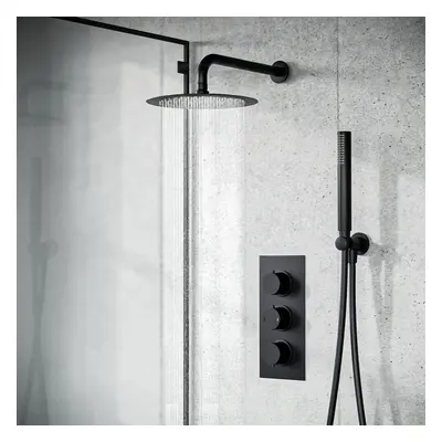 2 Way Thermostatic Shower Valve with Handset, Head & Arm Set Matte Black |Temel