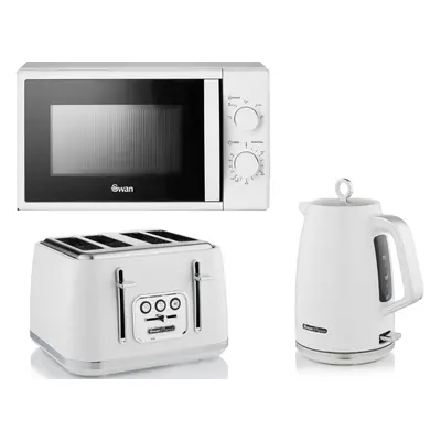 Swan Elegance White Kettle, Slice Toaster & 700W 20L Microwave Set