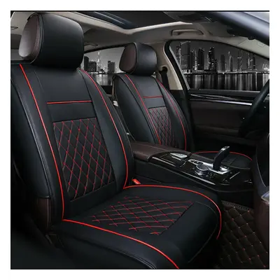 (Black & Red) 1psc PU Leather Car Full Surround Seat Cover Cushion Protector Set Universal for S