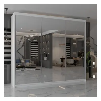 (White , 250) MN FURNITURE Ice Mirror Sliding Door Wardrobe