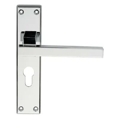 PAIR Straight Square Lever on Euro Lock Backplate x 40mm Polished Chrome