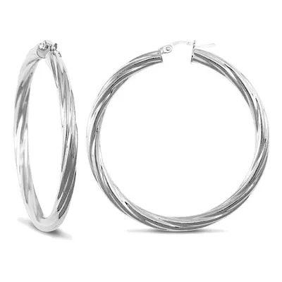 Jewelco London Sterling Silver Twist Hoop Earrings - 4mm - 4.6cm - AER002E