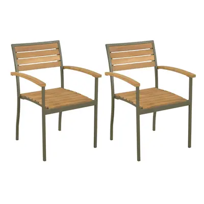 vidaXL 2x Solid Acacia Wood Steel Outdoor Stacking Dining Chairs Garden Seat