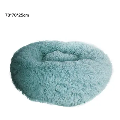 (70cm) Dark Green Round Removable Plush Doghouse Sofa Bed Warm Dog Mat Non-slip Washable Pet Mat