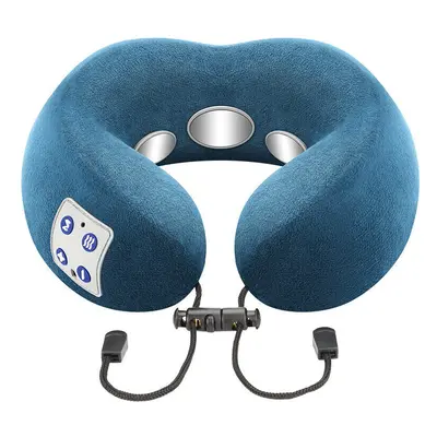 (Blue) Electric Neck Massager U Shaped Pillow Pulse Heating Shoulder Cervical Massager Outdoor H