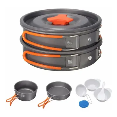 8Pcs Camping Aluminum Pot Bowl Portable Outdoor Picnic Cooking Pan Set Cookware