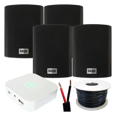 80W Mini WiFI Stereo Amplifier & 4x 70W 4" Black Outdoor Wall Speaker System