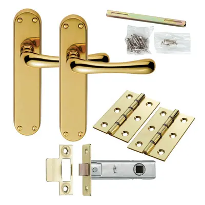 Door Handle & Latch Pack Brass Modern Flared Curved Slim Rounded Backplate