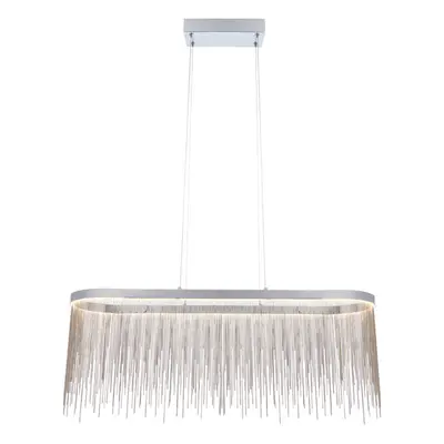 Oval Ceiling Pendant Light Fitting - Chrome Plate & Silver Waterfall Chains