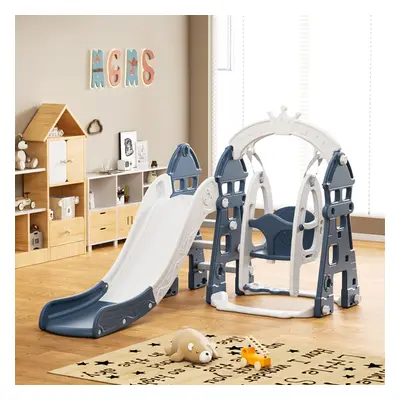 (Blue) 3-in-1 Toddler Plastic Swing Slide Climber Playset for Indoor Outdoor