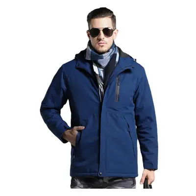 (XL, Blue-Men) Hooded Electric Heated Coat USB Charging Smart Heating Long Sleeve Jackets Winter