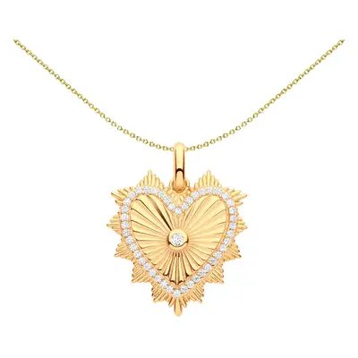 Jewelco London Ladies Gold-Plated Sterling Silver CZ Spiky Fluted Sunburst Love Heart Pendant Ne