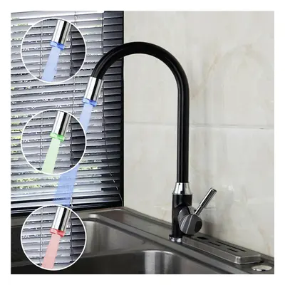 Black Plating Kitchen Sink Hot Cold Faucet Single Handle LED Colors Changing Basin Mixer Tap