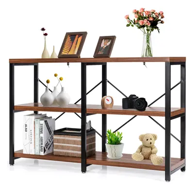 3-Tier Console Table w/ Storage Shelves & X-Shape Design Metal Frame