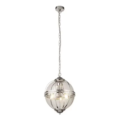 Searchlight Coronet Light Pendant Chrome, Glass