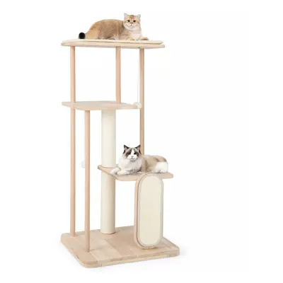 126cm Tall Solid Wood Cat Tree Home 4-Tier Cat Tower w/Beech Post