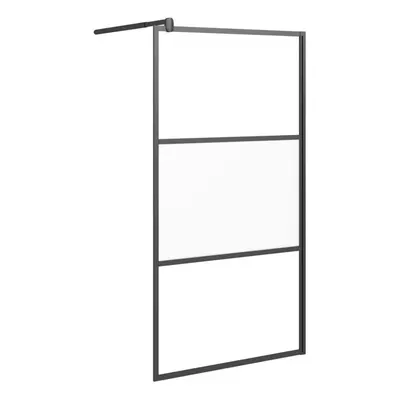 vidaXL Walk-in Shower Wall 100x195 cm Half Frosted ESG Glass Black Shower Wall