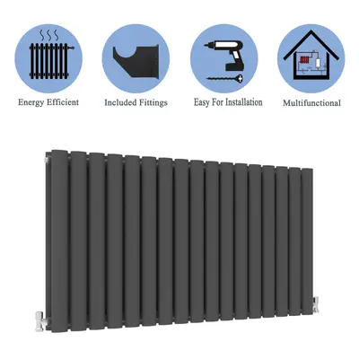 (Double, 600x1003mm) Anthracite Central Heating Oval Column Radiators