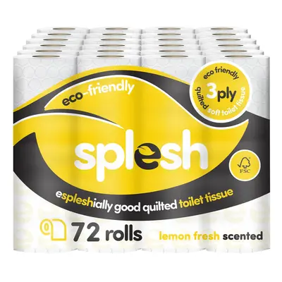 Splesh by Cusheen 3-ply Toilet Roll - Lemon Fragrance (72 Pack) Soft, Quilted Bulk Toilet Rolls,