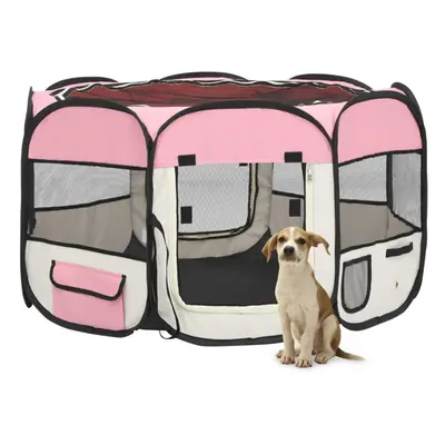 vidaXL Foldable Dog Playpen with Carrying Bag Pink 110x110x58 cm Pet Run Cage