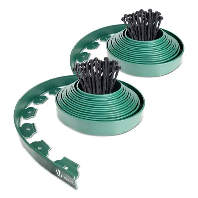 VOUNOT Plastic Garden Edging, Flexible Lawn Edging with Pegs, Green 20m