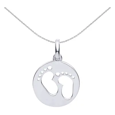 Jewelco London Ladies Sterling Silver Footprints Medallion Necklace inch - GVP498