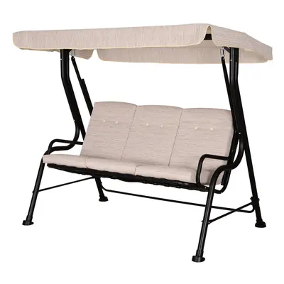 Outsunny Outdoor 3-person Garden Metal Padded Porch Swing Chair Bench, Beige