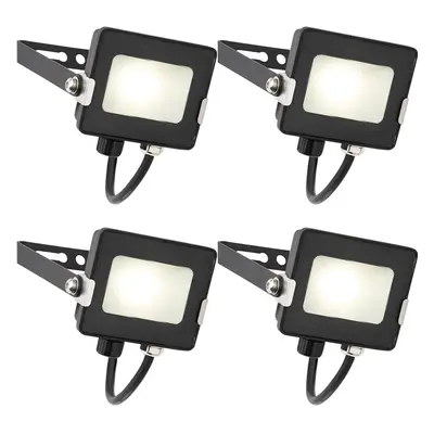 4 PACK Outdoor Waterproof LED Floodlight - 10W Cool White LED - Matt Black