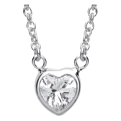 Jewelco London Ladies Sterling Silver Love Heart Cubic Zirconia Love Heart Charm Necklace inch -