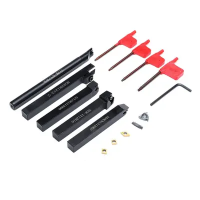 5pcs 12mm Shank Turning Tool Holder Set with Inserts Blade Wrench for Bench Lathe CNC