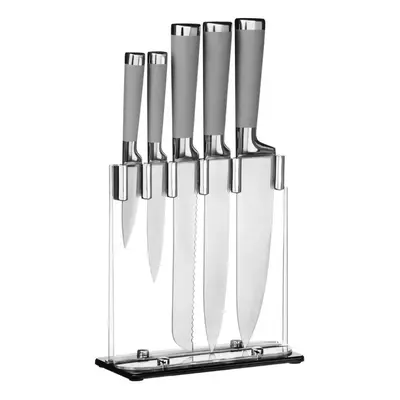 5pc Premier Housewares Grey Knife Set With Clear Storage Block