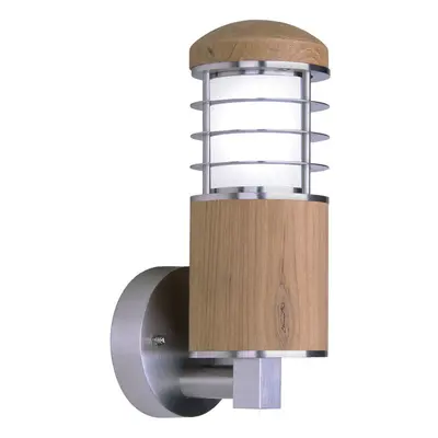 Outdoor IP44 Wall Light Stainless Steel And Teak LED E27 15W