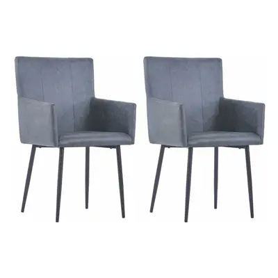 vidaXL 2x Dining Chairs with Armrests Grey Faux Suede Leather Kitchen Seats