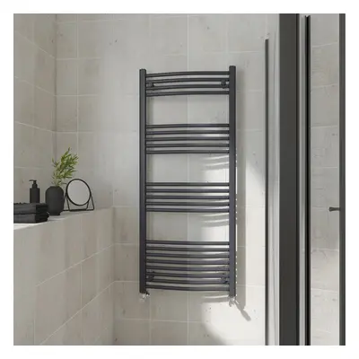 (Curved, 1400x600mm) Warmehaus Heated Towel Rail Anthracite Bathroom Ladder Style Radiator Grey 