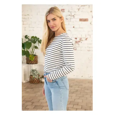 (UK 8, Cloud Midnight Stripe) Causeway Womens Breton Top