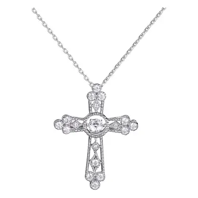 Sterling Silver Pendant Rotatable Zirconia Pendant Cross-shaped Necklace Inch