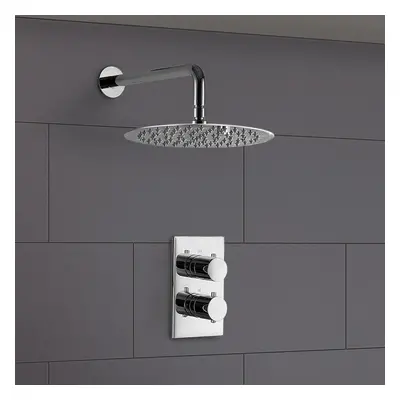 Lily Two Dial One Way Round Concealed Thermostatic Chrome Valve Shower Head