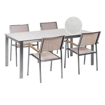 Garden Dining Set COSOLETO/GROSSETO Tempered Glass Marble Effect 180x90x75 cm White