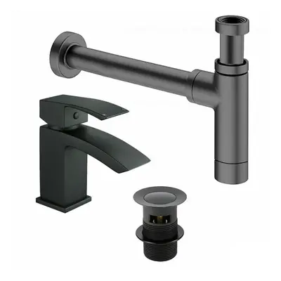 Bathroom Basin/Sink Mixer Tap & Waste Including Bottle Trap Black