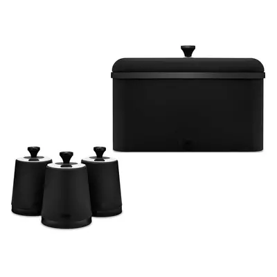 Tower Sera Black Breadbin & Set of Canisters Kitchen Storage Set