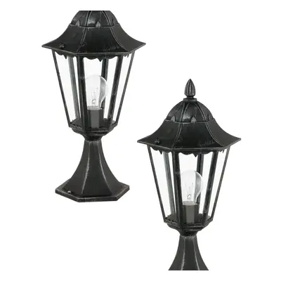 2 PACK IP44 Outdoor Pedestal Light Black & Silver Patina Lantern 1x 60W E27