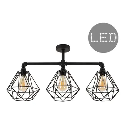 Industrial Satin Black Way Bar Pipework Ceiling Light with Basket Cage Design Black Metal Shades