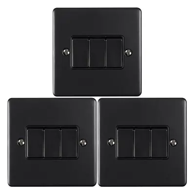 3 PACK Gang Metal Triple Light Switch MATT BLACK Way 10A Black Trim