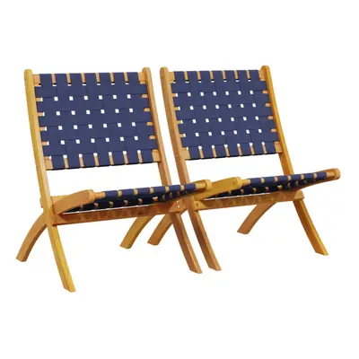 vidaXL Folding Garden Chairs pcs Dark Blue Solid Wood Acacia and Fabric