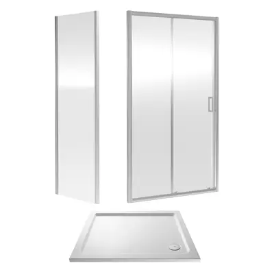 6mm Toughened Safety Glass Sliding Shower Door, Side Panel and Shower Tray - x x 1900mm - Chrome