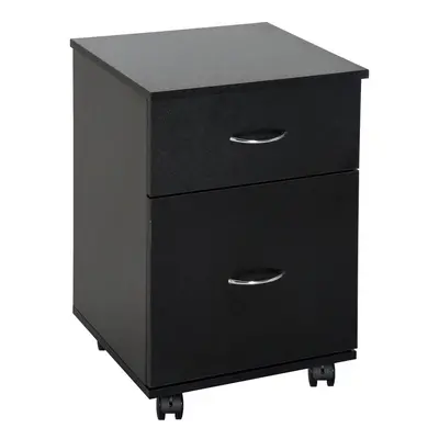 (Black) Homcom Drawer Wooden Filing Cabinet with Wheels