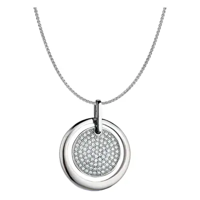 Jewelco London Rhodium Plated Sterling Silver White Cubic Zirconia Circle in a Circle Charm Pend