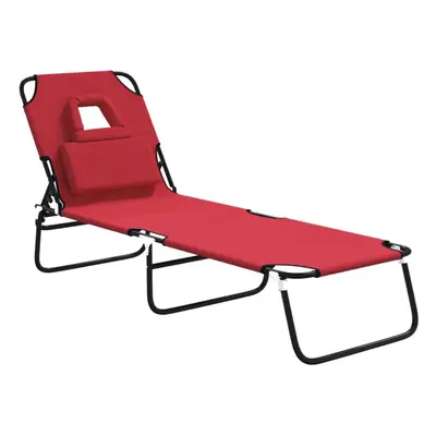 (red) vidaXL Folding Sun Lounger Sunbed Daybed Oxford Fabric and Powder-coated Steel